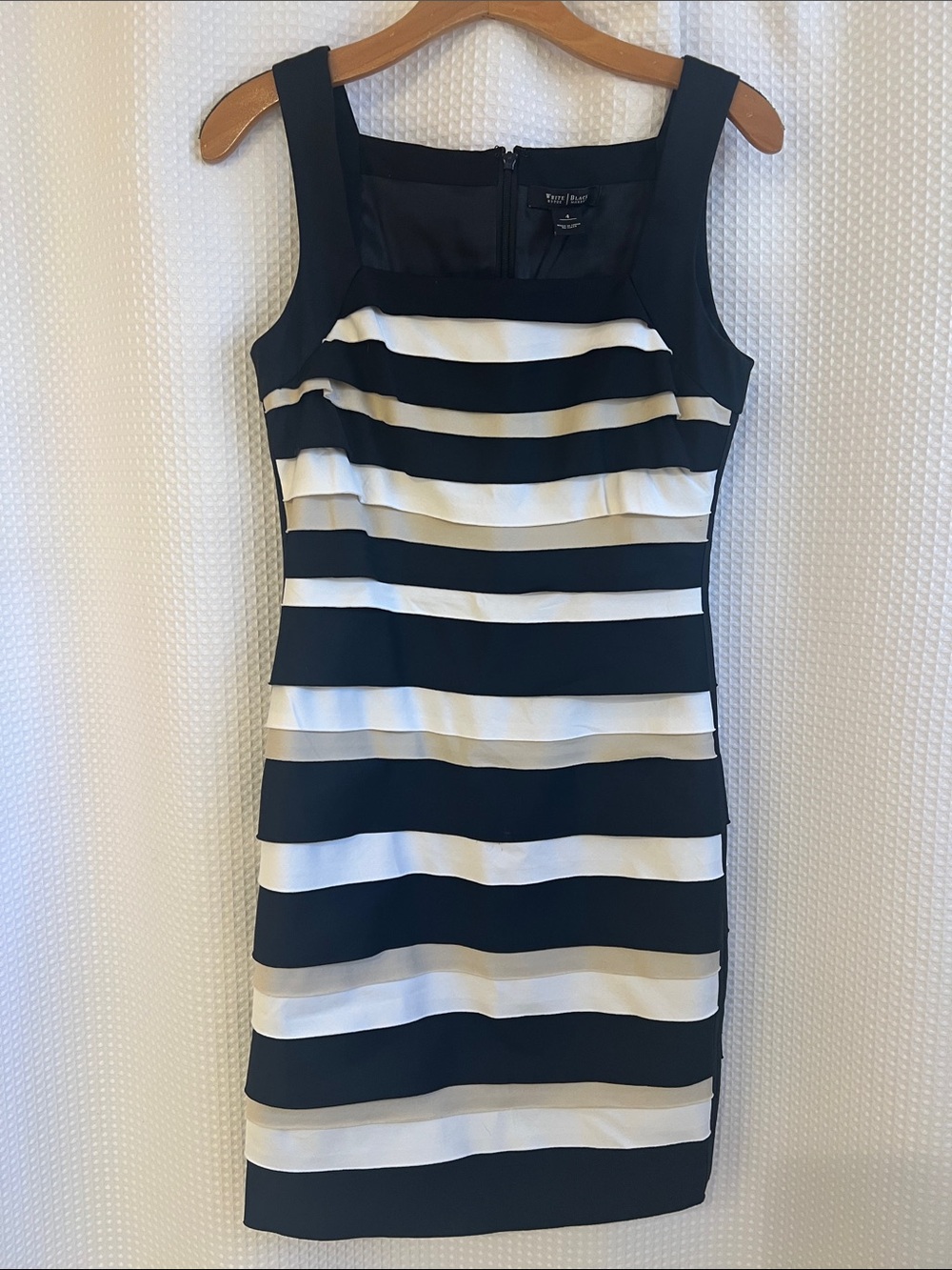 White House Black Market Black/ White/Tan Striped Mini Dress—726-010